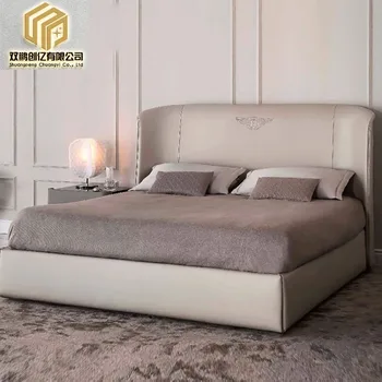 Modernios šviesos prabangus odinis lova iš medžio masyvo dvigulė lova, 1.8 metrų oda lova modernus minimalistinis miegamasis vestuvių lova