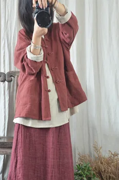 Moterys Storos Ramės (Kiniškosios Dilgėlės) Palaidinė Retro Vintage Viršūnes Bendrosios Moterų Krūtinėmis Rankų Darbo Mygtuką Kinų Stiliaus Palaidinė Marškinėliai 2020 Vientisos Spalvos