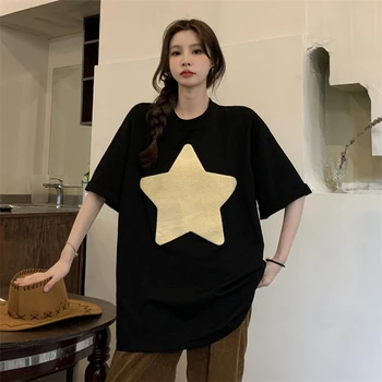 Moterų korėjos Harajuku Derliaus Ins Star Spausdinti Laisvus Marškinėlius moteriški marškinėliai Topai Japonijos Kawaii Ulzzang Drabužiai Moterims