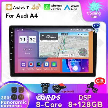 NAUJAS! 8GB+128GB Android 11 Automobilių Radijo Multimedijos Grotuvo Audi A4 B6 2000-2009 m IPS GPS Navigacijos Carplay Nr. 2Din Dvd Radijas