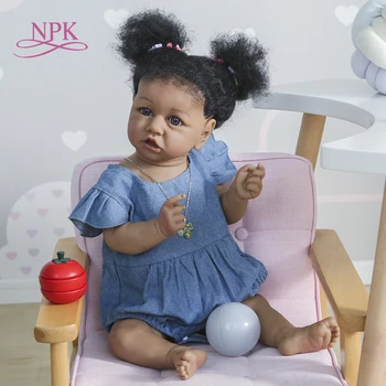 NPK 55cm silikono viso kūno saskia tamsiai Ruda, odos populiarus boneca bebe menina corpo minkšto silikono African American baby girl