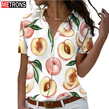 Naujas Moterų vasaros trumparankoviai marškinėliai, vaisių, augalų, gėlių 3D spausdinimo stilius plius dydis ponios atsitiktinis atvartas single-breasted palaidinė