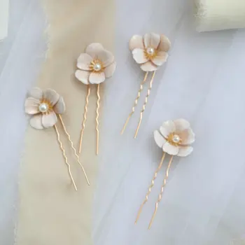 Naujas dizainas gėlės staigius pearl nuotakos plaukų aksesuarų, rankų darbo balto emalio plaukų papuošalai