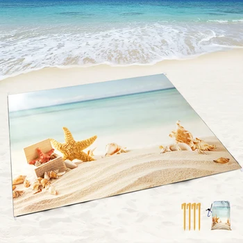 Paplūdimys, Shell Žvaigždė Smėlio Įrodymas, Paplūdimio Antklodė Smėlio Įrodymas Kilimėlis su Kampe Kišenės ir Akių Maišą Paplūdimio Šalis,Kelionės,Kempingas