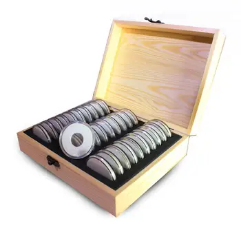 PcsBox Monetų Dėžutė 51mm Turas Pakuotėje Turėtojas Medienos Monetas, Sandėliavimo Dėžės Kapsulės vitrinos Organizatorius Surinkimo Dovanos