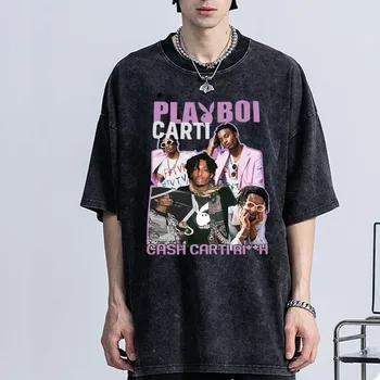 Playboi Carti Marškinėliai T-shirt Hypebeast Derliaus 90-ųjų Rap Hip-Hop Marškinėliai Atsitiktinis Derliaus Plauti Marškinėliai Topai Hipster Vyrų Drabužiai