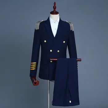 Plokštumos Kapitonas Vienodas oro Pajėgų Pilotas skrydžio Kostiumas kutai Dvigubo Breasted Karinio laivyno jūreivis Kostiumas Veiklos Kostiumas Kostiumas