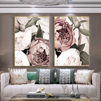 Rožinė Ir Balta Gėlė Augalų Plakatas Freskos Šiaurės Drobės Gyvenamojo Kambario, Valgomojo Kambario Dekoro Tapybos Šiuolaikinio Namų Dekoro