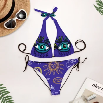 Seksualus Bikini 2023 Moterų maudymosi kostiumėlį Žaliųjų augalų psichodelinio mistinis akių Bikini Nustatyti, maudymosi Kostiumėliai, Maudymosi Kostiumą