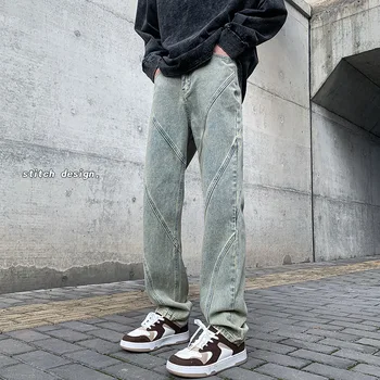 Streetwear Vyrų Mados Atsitiktinis Džinsus Retro Slim Fit Džinsai Vyrų Įstriža Juostele Susiuvimo Dizaineris Hip-Hop Džinsinio Audinio Kelnės Hombre
