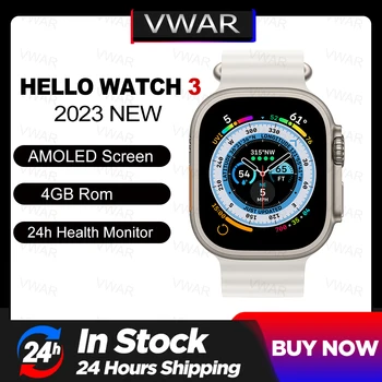 Sveiki, Žiūrėti 3 AMOLED Smart Watch Vyrų H12 Ultra 1:1 49mm Titano NFC Kompasas Smartwatch su 4GB ROM, Vietos Muzika, skirta 