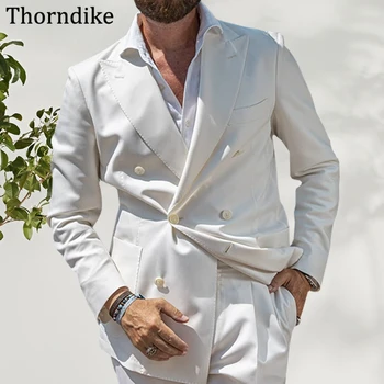 Thorndike 2021 Balti vyriški Prarasti Kostiumas,Kietas Pasiekė Atvartas Dvigubo Breasted Vestuves Terno,pagal Užsakymą Pagaminti Du Gabalus Jaunikis Smokingas
