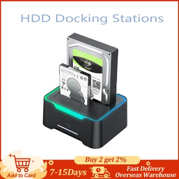 USB 3.0 Prie SATA Kietąjį Diską Docking Station 2X16TB HDD Doko Stotis Paramos Neprisijungęs Klonas RGB Šviesos 2.5/ 3.5 colių HDD SSD