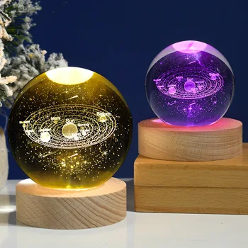 USB Veikia Mėnulis Galaxy Projektorius Nakties Žibintas 3D Crystal Ball LED Nakties Šviesa Kambario Dekoro Kūrybos Dovanos Pora, Vaikams, Gimtadienis