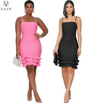 VAZN 2022 Moterų High Street Style Trumpos Suknelės Rankovių Stebėjimo Suknelės Gryna Spalva Lady Mini Trumpą Suknelę