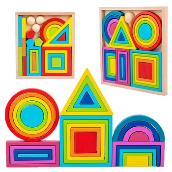 Vaikai Vaivorykštė Lizdus, Krovimas Žaislai, Mediniai Blokai Pusiausvyrą Žaidimas Montessori Meno Geometrinės Kūrybos Jutimo Švietimo Žaislas