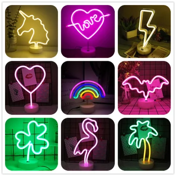 Vaivorykštė Led Neon Light Pasirašyti Atostogų Kalėdos Šalis, Vestuvių Papuošalai, Vaikų Kambarys Namų Dekoro Flamingo Mėnulis Vienaragis Neoninės Lempos
