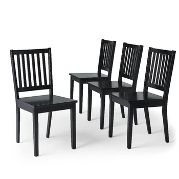 Valgomojo Kėdė Rinkinys, 4, Juoda, Valgomojo Baldai, Moderni Klasika Stiliaus Rubberwood Kėdės