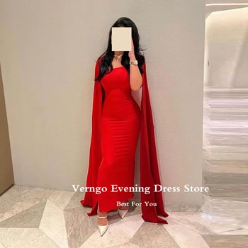 Verngo Paprastas Raudonas Ruožas Oficialią Vakaro Suknelės Ilgai Žaliojo Rankovėmis Saudo Arabų Moterys Šalis Promenadzie Suknelė Vestuvių Svečių