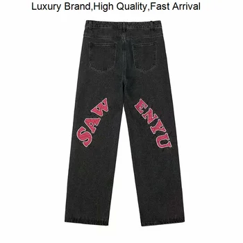 Vyriški Vibe Laiškas Spausdinamas Tiesiai Hip-Hop Y2K Drabužius Prabangių Baggy Jeans Džinsinio audinio Kelnės Kelnės Paaugliams Harajuku korėjos Stiliaus