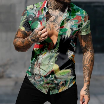 Vyrų Mados Havajų Stiliaus Aliejaus Tapybai Modelio Marškinėliai 3D Spausdinimo Jaukus Atsitiktinis trumpomis Rankovėmis Beach Negabaritinių Drabužiai
