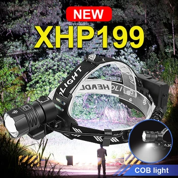 XHP199 Labiausiai Galingas LED Žibintas 18650 USB Galvos Žibintuvėlis Įkraunamas Žibintas Šviesos XHP90 IPX8 Vandeniui Žvejybos priekinis žibintas