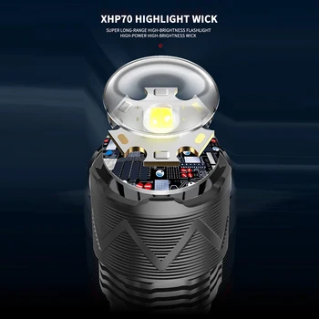 XHP70 LED Kempingas Žibintuvėlis 1500lm 4 Režimais, atsparus Vandeniui Šviesos Žibintuvėlis Aliuminio Lydinio, Tvirtas Teleskopinis Žibintuvėlis Zoom Lauko