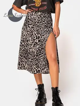 Y2k Išspausdintas Ilgas Sijonas Moterims Seksualus Leopardas Spausdinti Aukštos Juosmens Padalinta Streetwear Moterų Atsitiktinis Vasaros Sijonai Nereguliarus Prašmatnus Suknelė