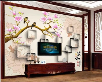 wellyu Individualų didelis freskomis mados namų tobulinimo HD 3D paukščių ir gėlių fone, sienos tapetai papel de parede