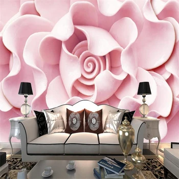 wellyu Iškilumo kietas rožinė rožė gėlių TV fono sienos užsakymą didelės freskos žalia tapetai papel de parede para quarto