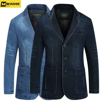 Šviesos prabangūs vyriški džinsinis kostiumas striukė 2023 m. rudens ir žiemos naują atsitiktinis džinsinio striukė verslo slim-fit kailis prekės, vyriški drabužiai