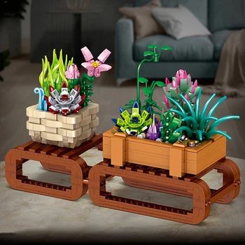Žaislas Vaikams Puodą Augalų Succulents Orchidėja Camellia Žolės, Gėlių Lentynoje, 3D Modelį 