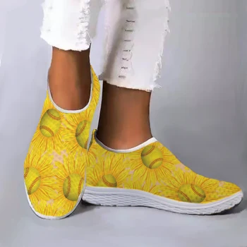 צהוב חמניות עיצוב בייסבול הדפסת קל משקל לנשימה קיץ בית נעלי הליכה נוחות נעלי דירות